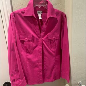 Chico’s long sleeve 67% cotton/poly pink  button down shirt
